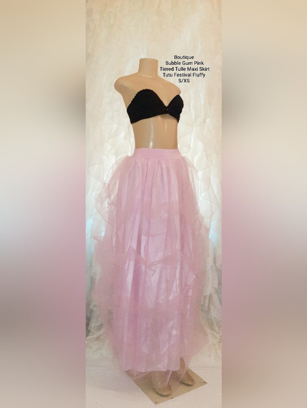 Boutique Bubble Gum Pink Tiered Tulle Maxi Skirt Tutu Festival Fluffy S/XS